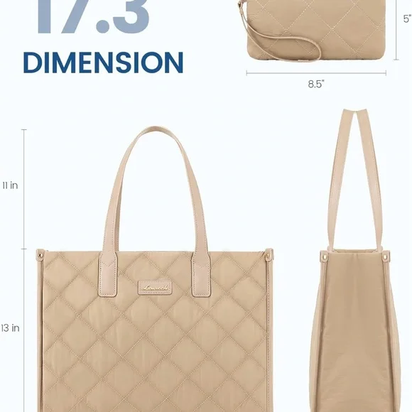 Laptop Puffer Tote Bag for Women, Lightweight Puffy Work Tote Bags fits 17 inch - Picture 7 of 8